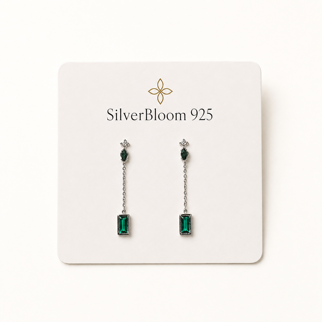 SilverBloom 925 Delicate Emerald Green Drop Earrings