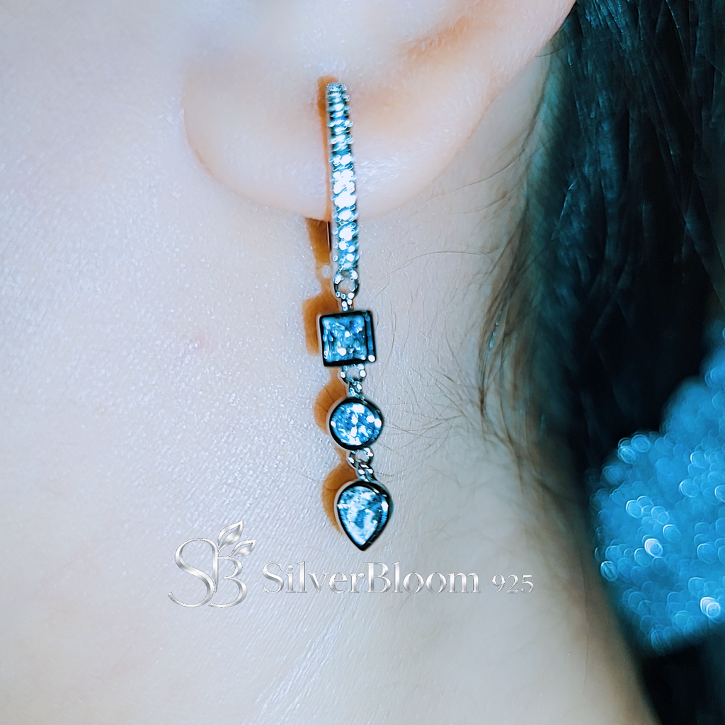 SilverBloom 925 Round-Cut Cubic Zirconia Long Drop Huggie Earrings