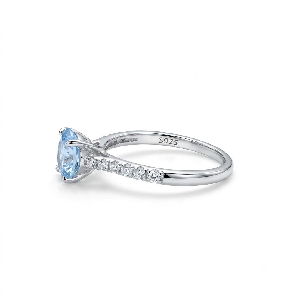 SilverBloom 925 Sea Blue Cubic Zirconia Sterling Silver Ring Size 6
