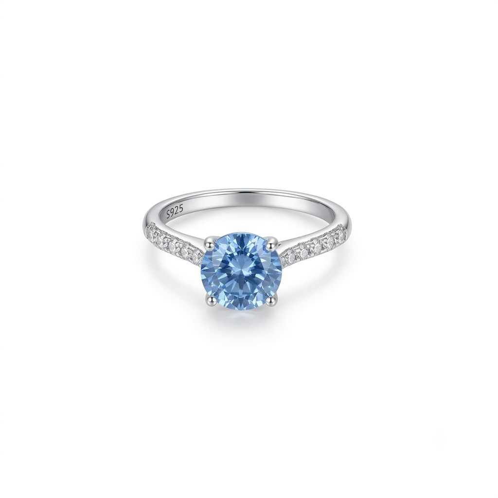 SilverBloom 925 Sea Blue Cubic Zirconia Sterling Silver Ring Size 6