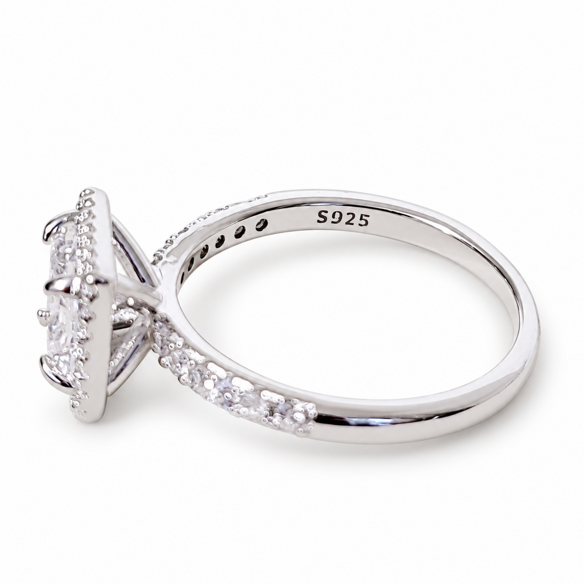 SilverBloom 925 Princess-Cut Halo Cubic Zirconia Sterling Silver Ring – Size 7