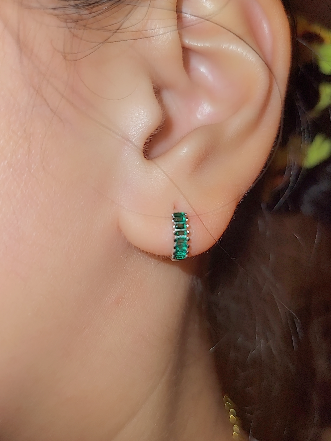 SilverBloom 925 Green CZ Huggie Earrings – Silver & 18K Gold Plated