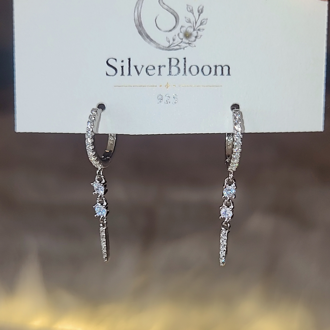 SilverBloom 925 Cubic Zirconia Long Dangle Huggie Hoop Earrings