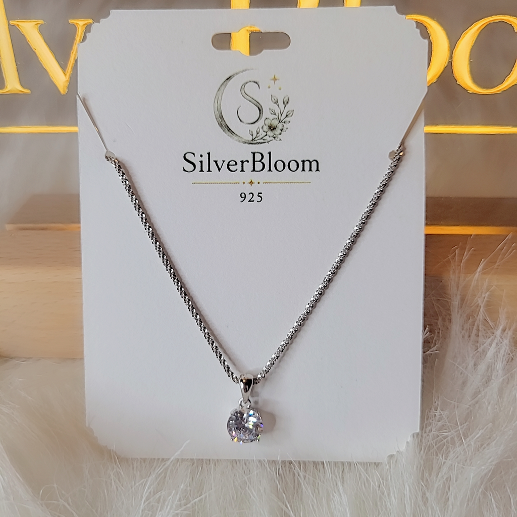SilverBloom 925 8mm Clear CZ Solitaire Pendant Necklace