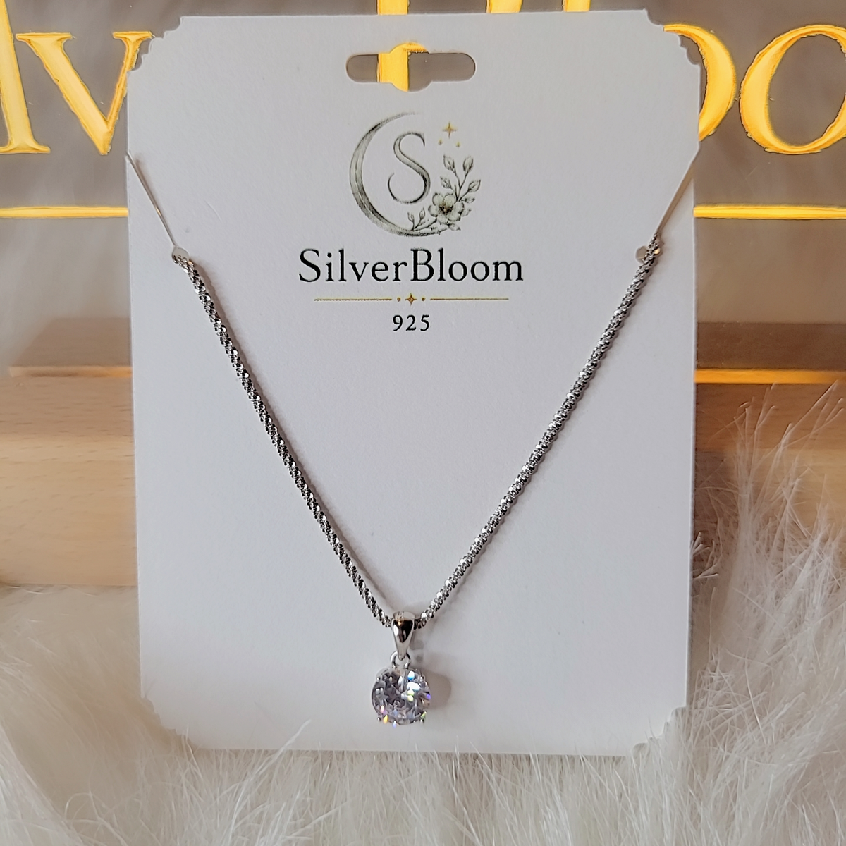 SilverBloom 925 8mm Clear CZ Solitaire Pendant Necklace