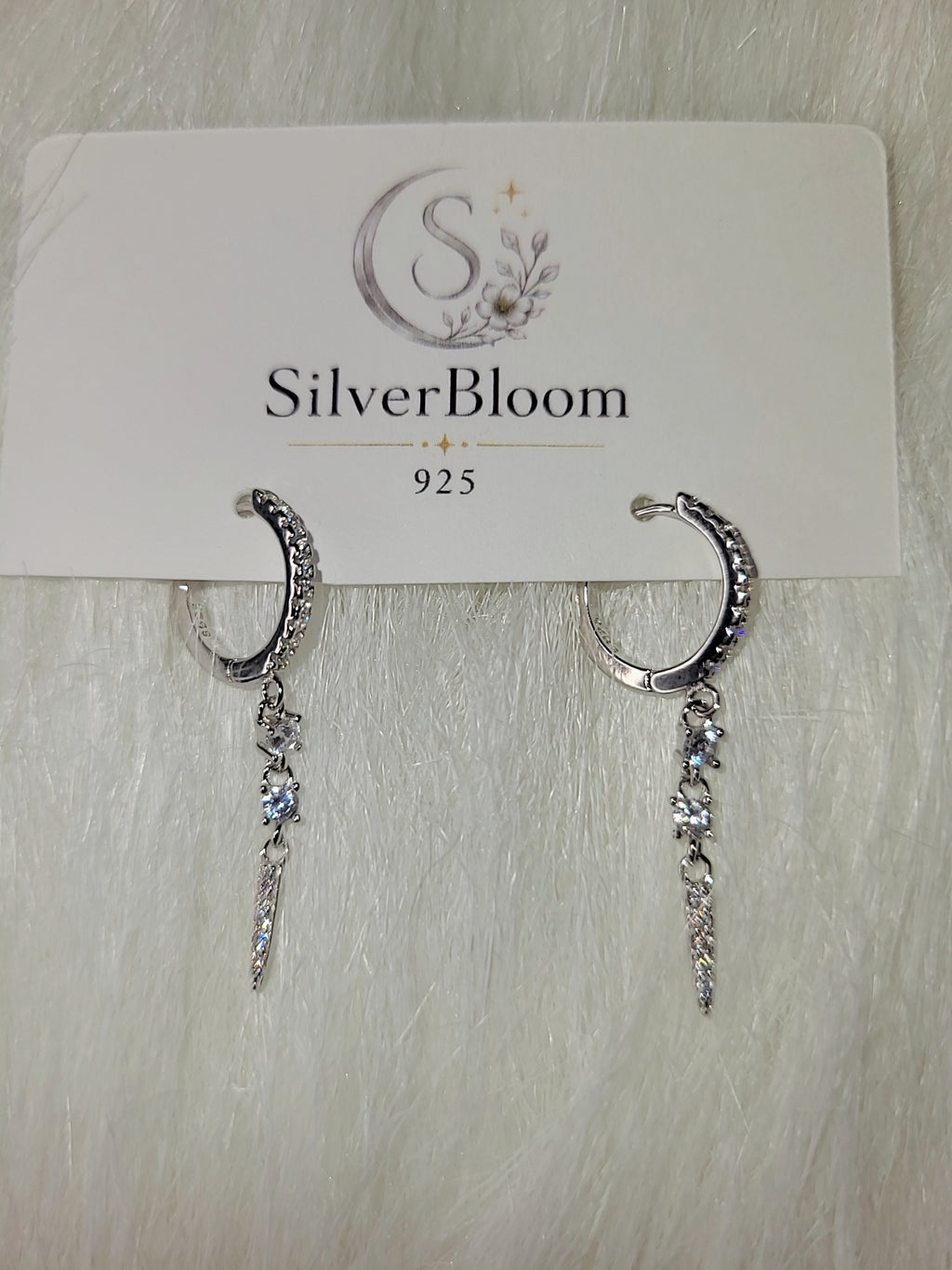 SilverBloom 925 Cubic Zirconia Long Dangle Huggie Hoop Earrings
