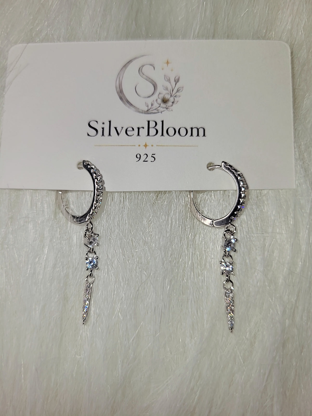 SilverBloom 925 Cubic Zirconia Long Dangle Huggie Hoop Earrings