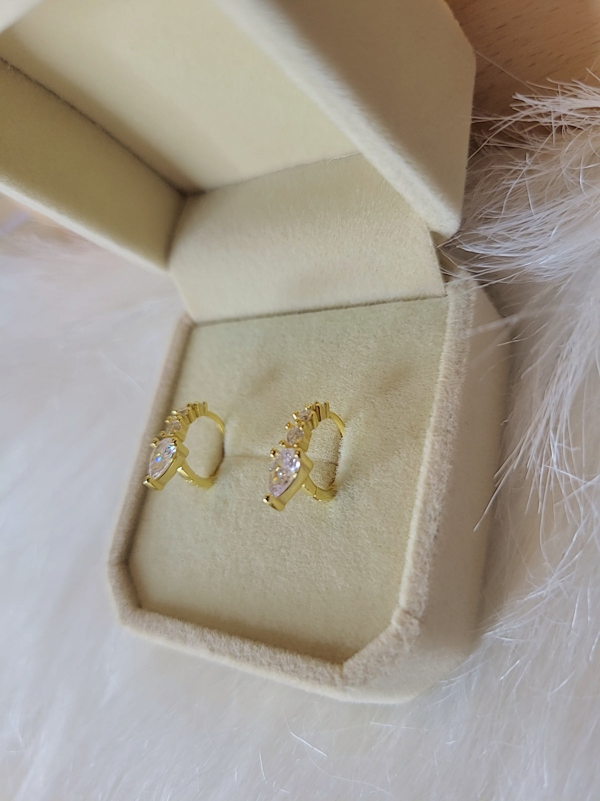 SilverBloom 925 18K Gold-Plated Teardrop CZ Huggie Earrings