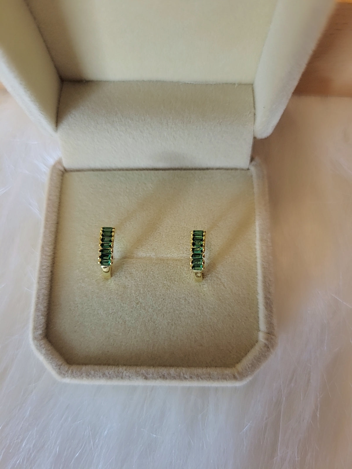 SilverBloom 925 Green CZ Huggie Earrings – Silver & 18K Gold Plated