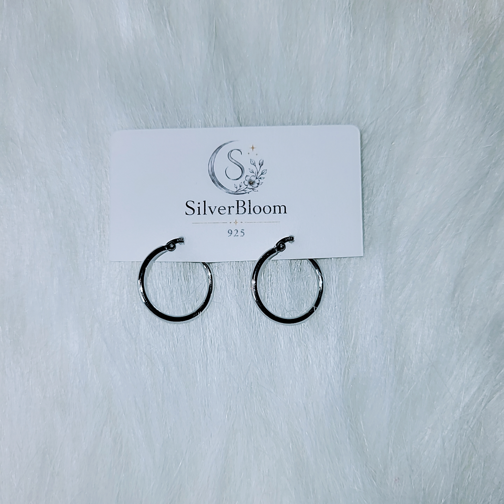 SilverBloom 925 Minimalist Rhodium-Plated Sterling Silver Hoop Earrings – 2cm