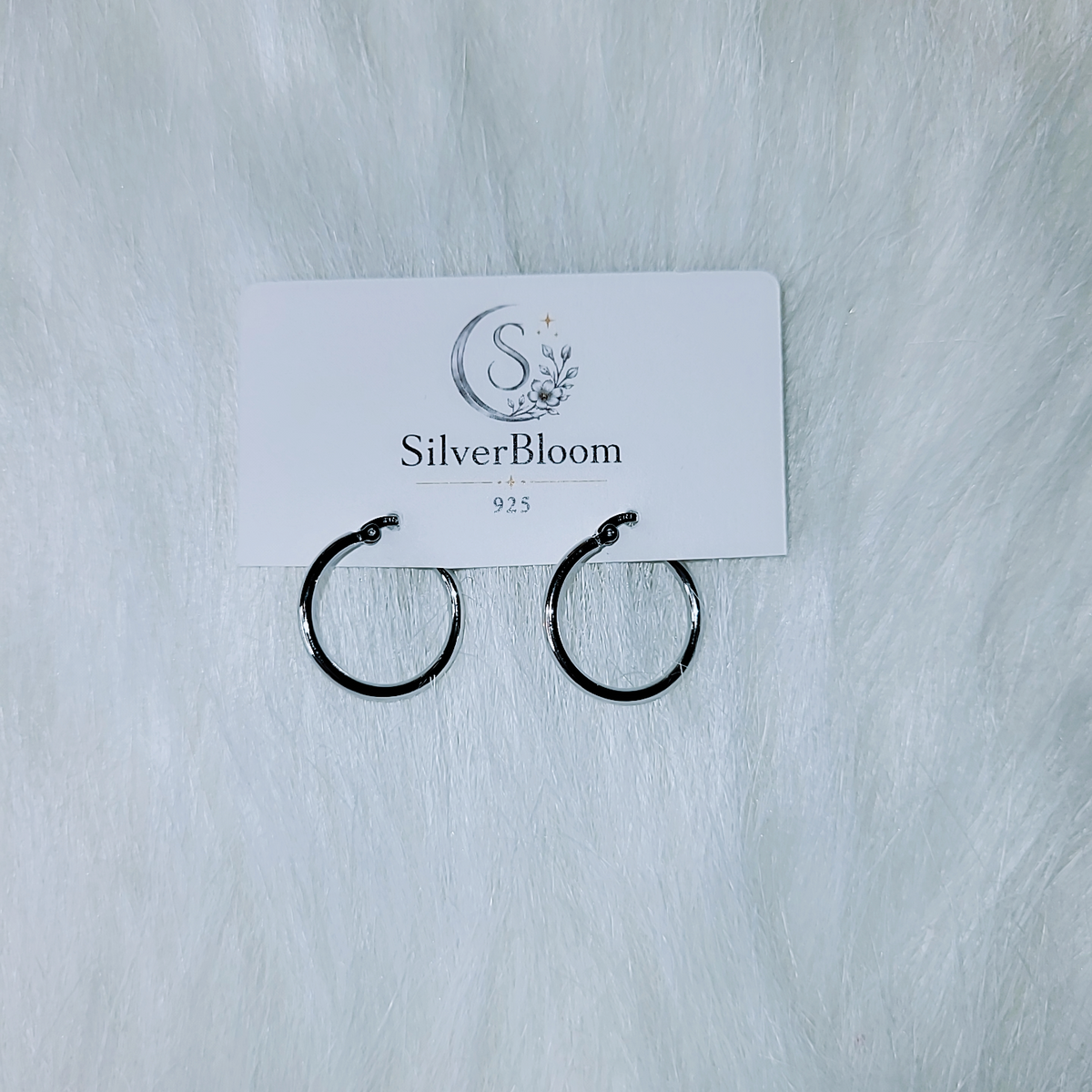 SilverBloom 925 Minimalist Rhodium-Plated Sterling Silver Hoop Earrings – 2cm