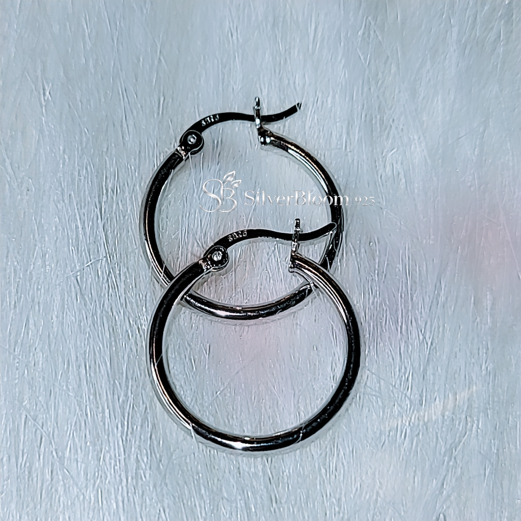 SilverBloom 925 Minimalist Rhodium-Plated Sterling Silver Hoop Earrings – 2cm