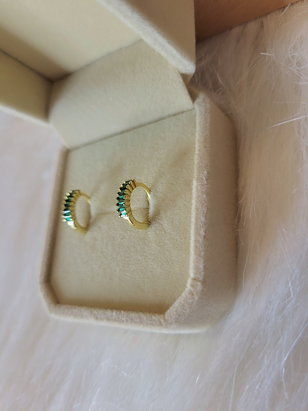 SilverBloom 925 Green CZ Huggie Earrings – Silver & 18K Gold Plated