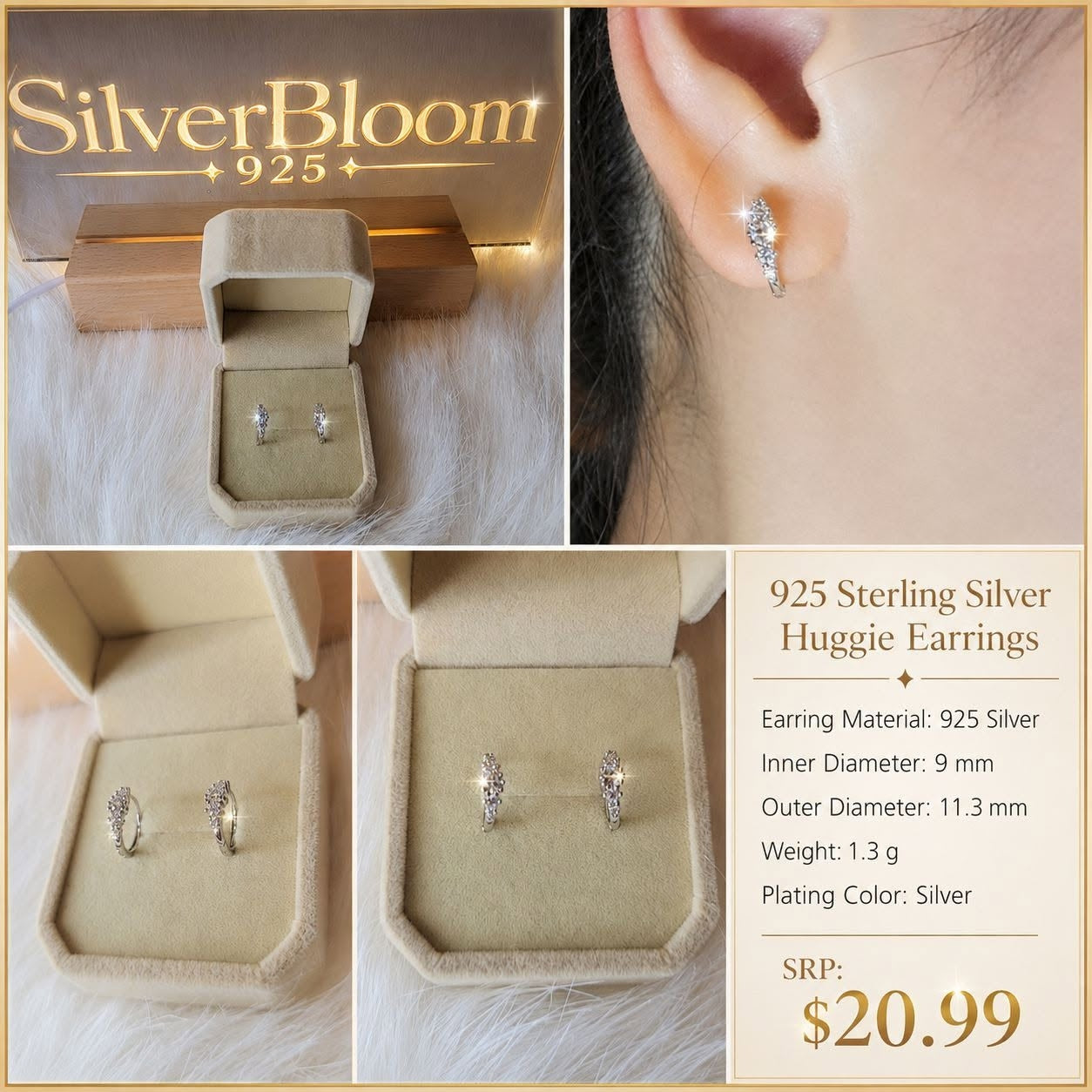 925 Sterling Silver Huggie Earrings – 9mm Inner Diameter