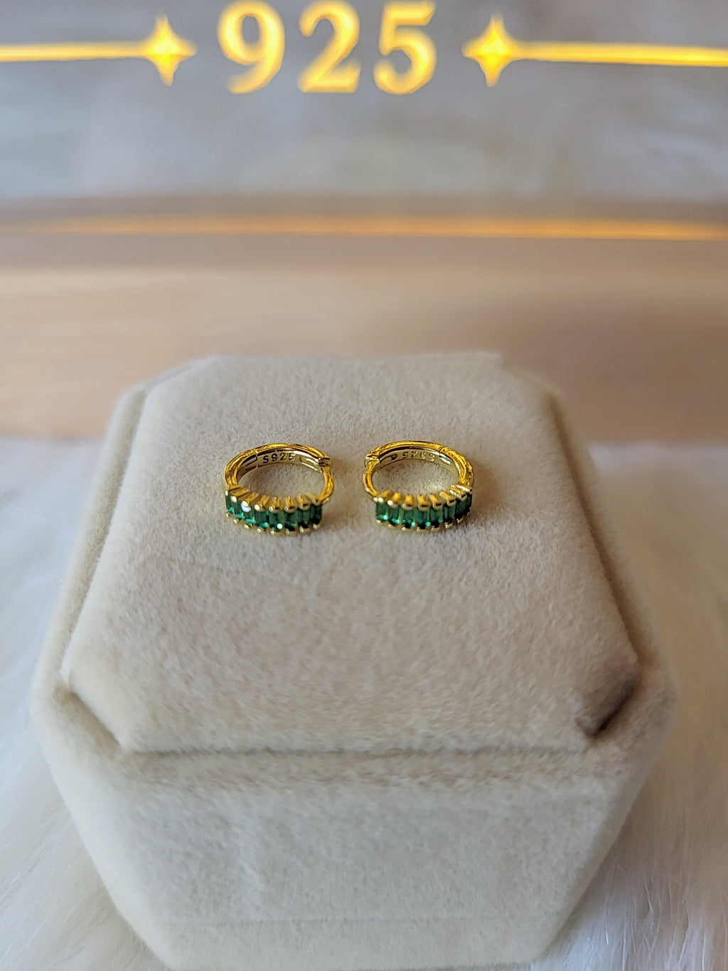 SilverBloom 925 Green CZ Huggie Earrings – Silver & 18K Gold Plated