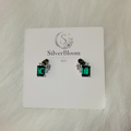 SilverBloom 925 Emerald-Cut Green Cubic Zirconia Stud Earrings – Rhodium Plated