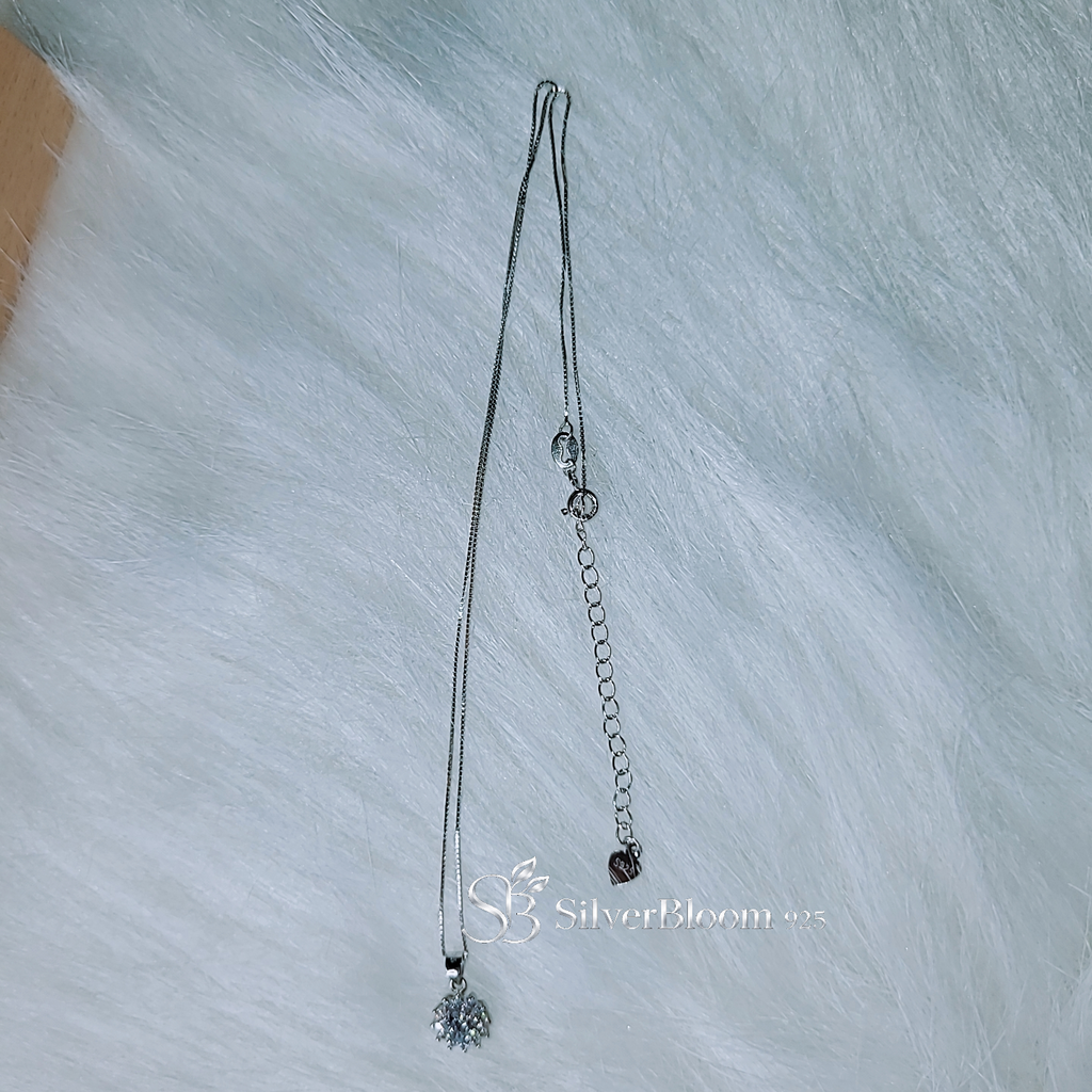 SilverBloom 925 8mm Round Cubic Zirconia Pendant Necklace – Rhodium Plated Sterling Silver Box Chain