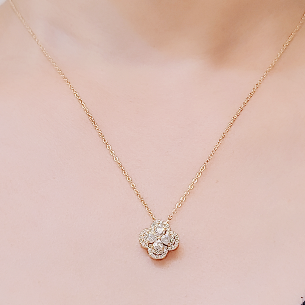SilverBloom 925 Four-Leaf Clover 0.10ct D VVS1 Moissanite 14K Gold Plated Sterling Silver Necklace