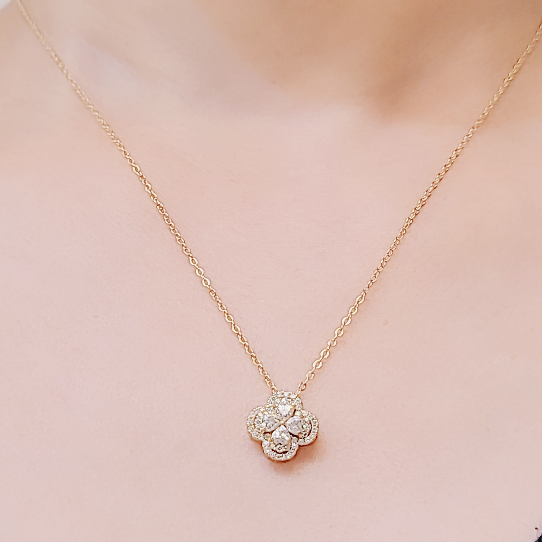 SilverBloom 925 Four-Leaf Clover 0.10ct D VVS1 Moissanite 14K Gold Plated Sterling Silver Necklace