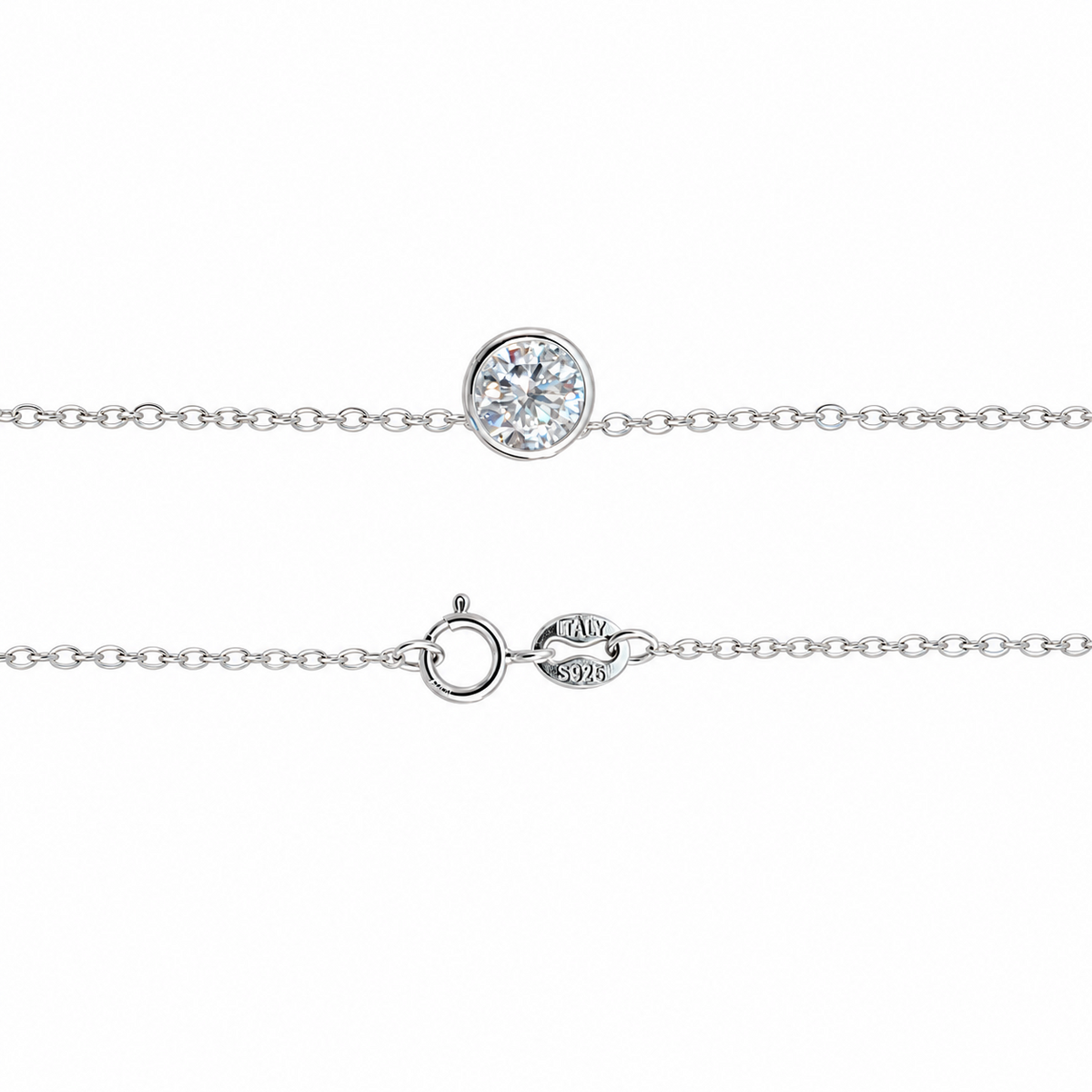 SilverBloom 925 1 CT Round Moissanite Pendant Necklace – Rhodium-Plated Sterling Silver