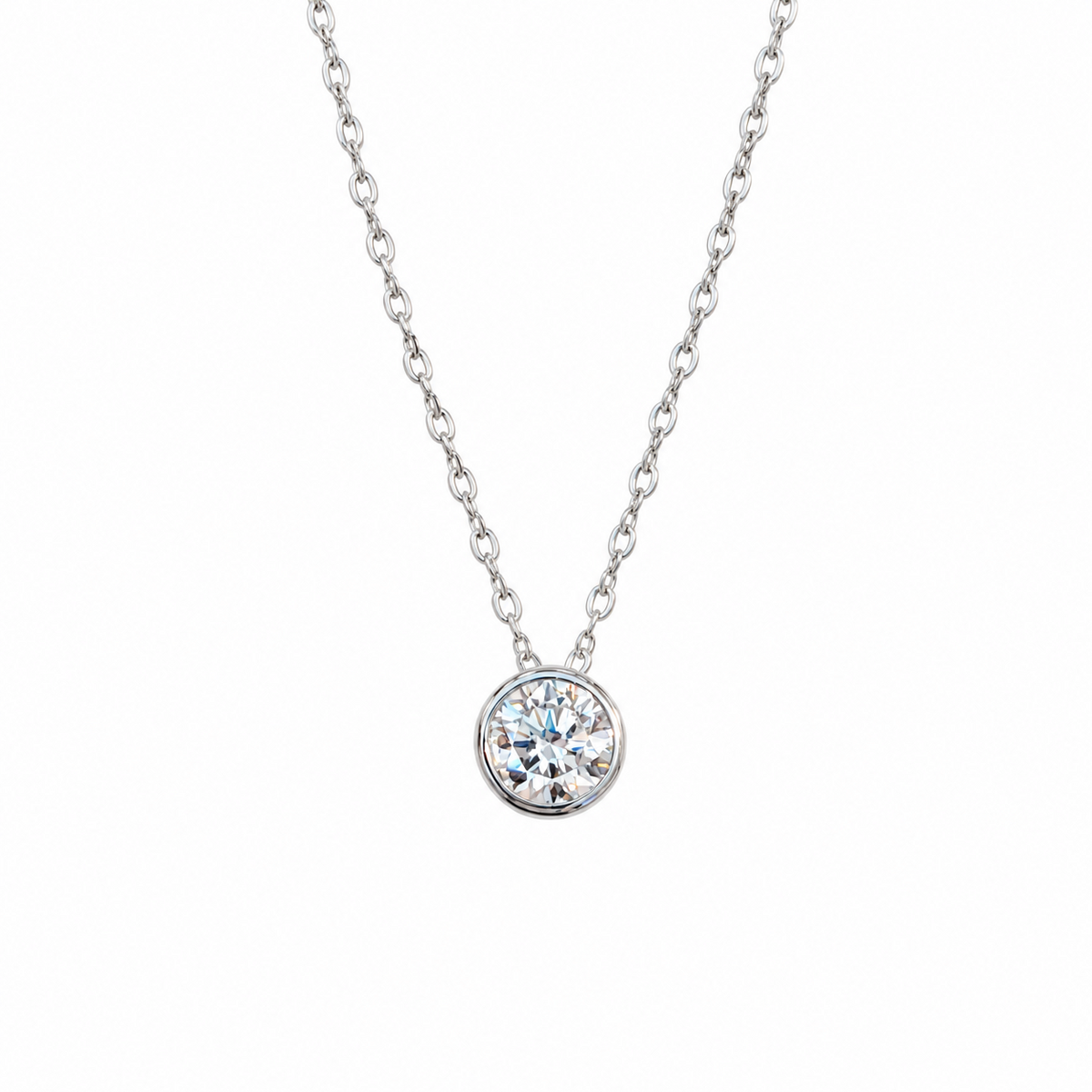 SilverBloom 925 1 CT Round Moissanite Pendant Necklace – Rhodium-Plated Sterling Silver