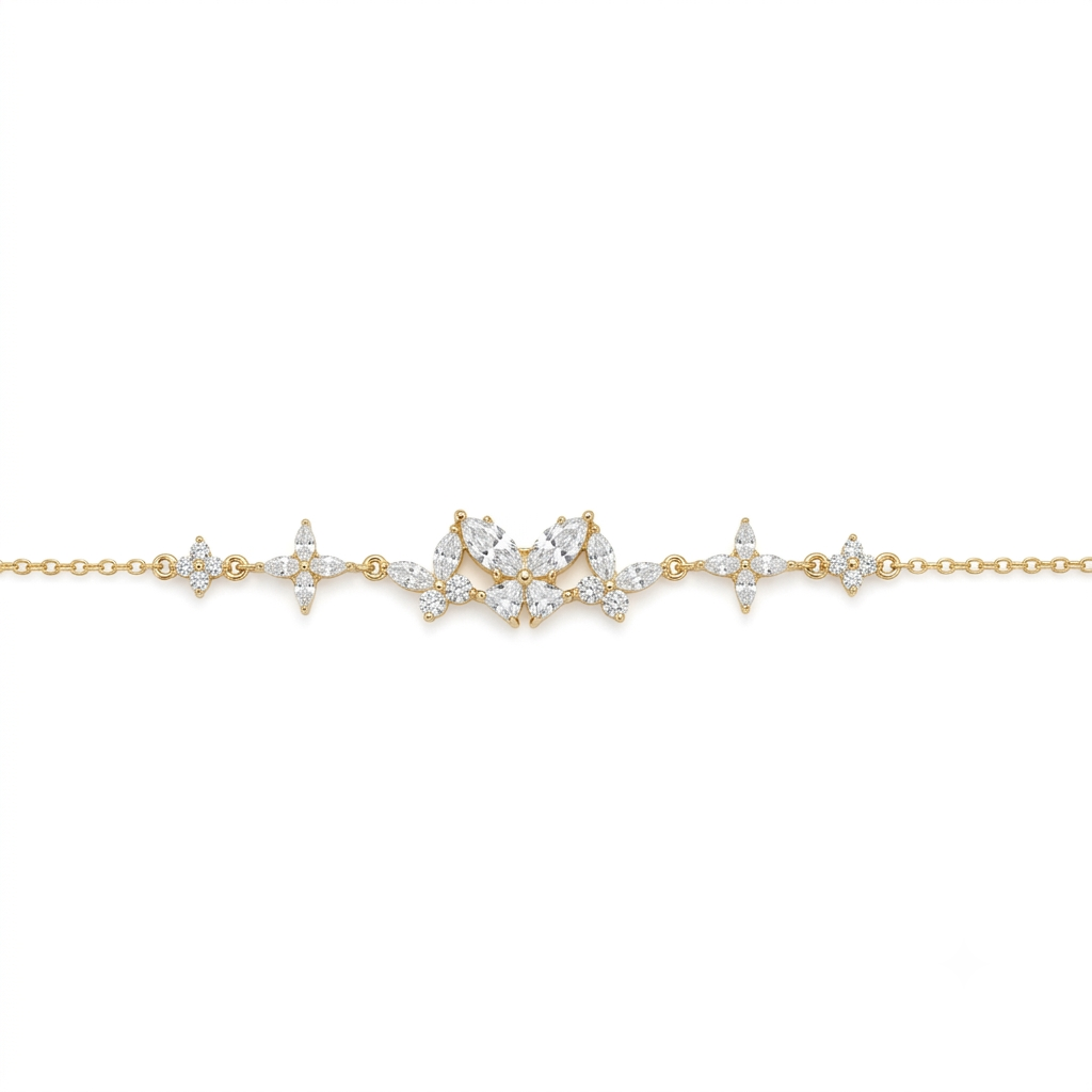 SilverBloom 925 Gold-Plated Sterling Silver D Color Moissanite Butterfly Adjustable Bracelet