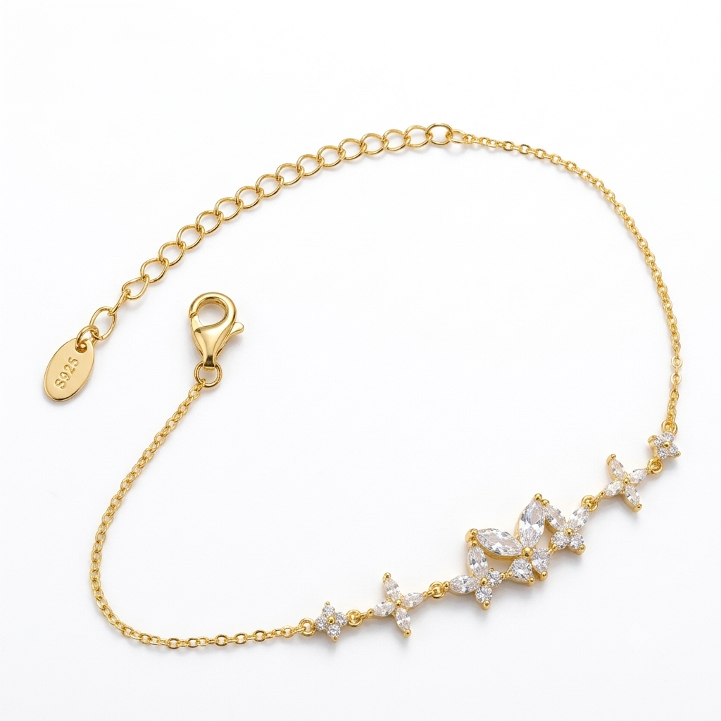 SilverBloom 925 Gold-Plated Sterling Silver D Color Moissanite Butterfly Adjustable Bracelet