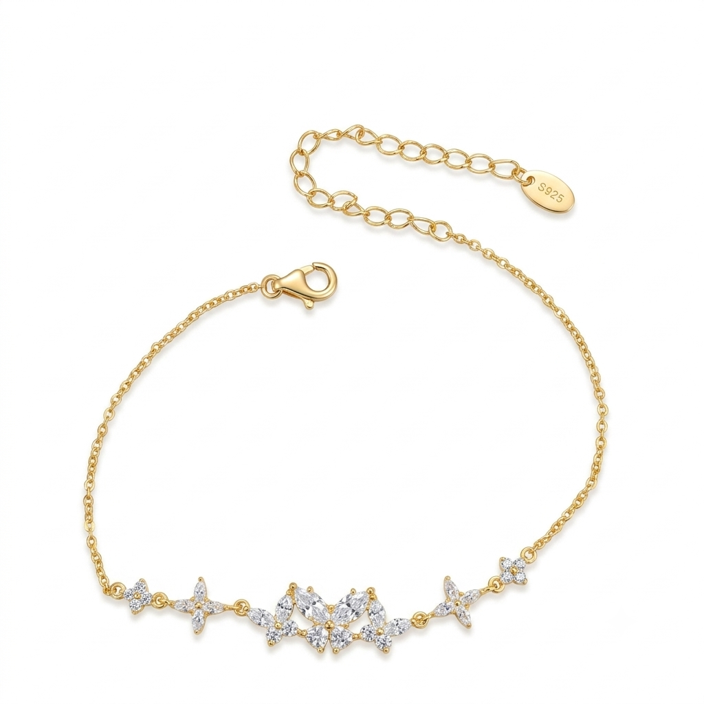 SilverBloom 925 Gold-Plated Sterling Silver D Color Moissanite Butterfly Adjustable Bracelet
