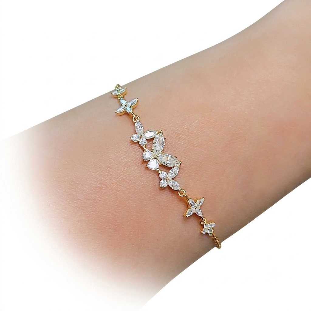 SilverBloom 925 Gold-Plated Sterling Silver D Color Moissanite Butterfly Adjustable Bracelet