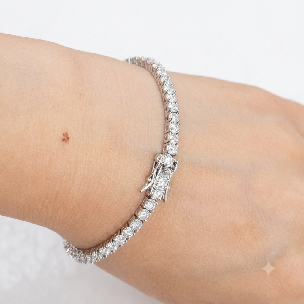 SilverBloom 925 3mm D Color VVS1 Moissanite 14K White Gold Plated Sterling Silver Tennis Bracelet, 7 Inch