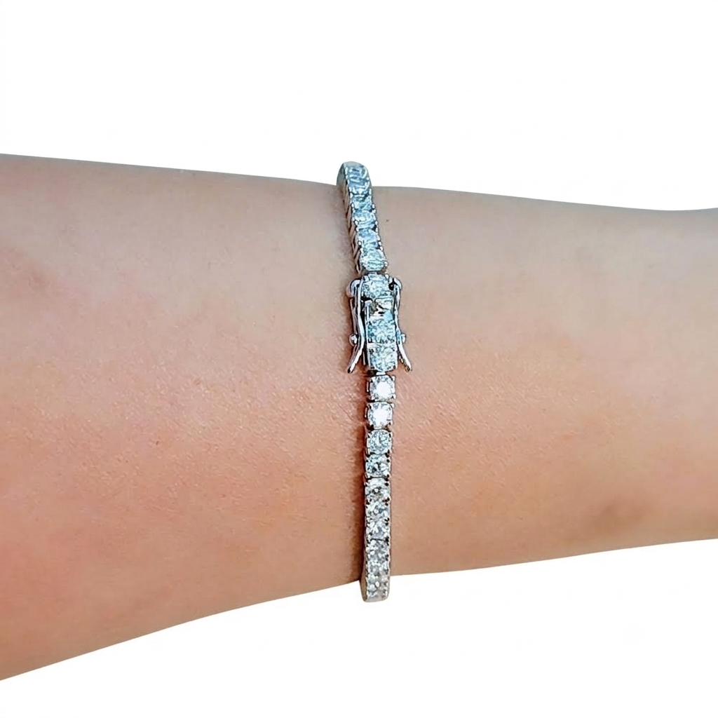 SilverBloom 925 3mm D Color VVS1 Moissanite 14K White Gold Plated Sterling Silver Tennis Bracelet, 7 Inch