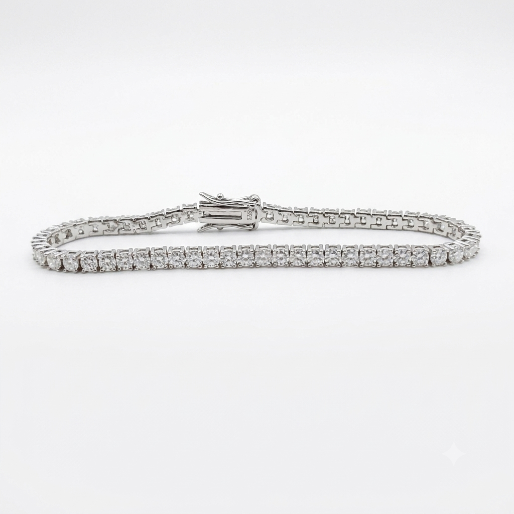SilverBloom 925 3mm D Color VVS1 Moissanite 14K White Gold Plated Sterling Silver Tennis Bracelet, 7 Inch