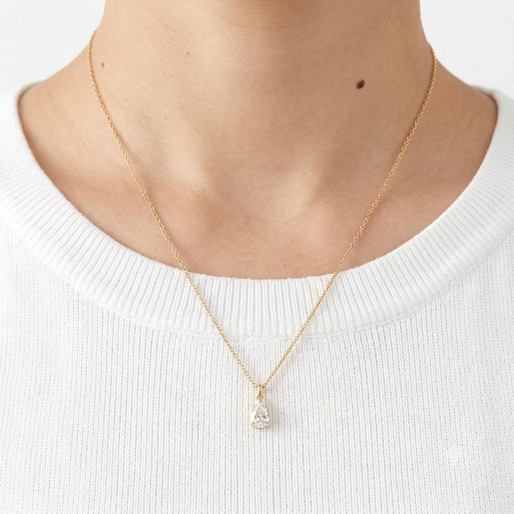 SilverBloom 925 1.0 Ct Pear Moissanite Pendant Necklace Gold Plated Sterling Silver