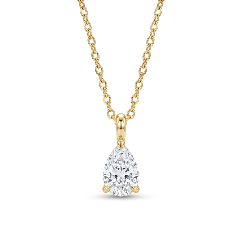 SilverBloom 925 1.0 Ct Pear Moissanite Pendant Necklace Gold Plated Sterling Silver