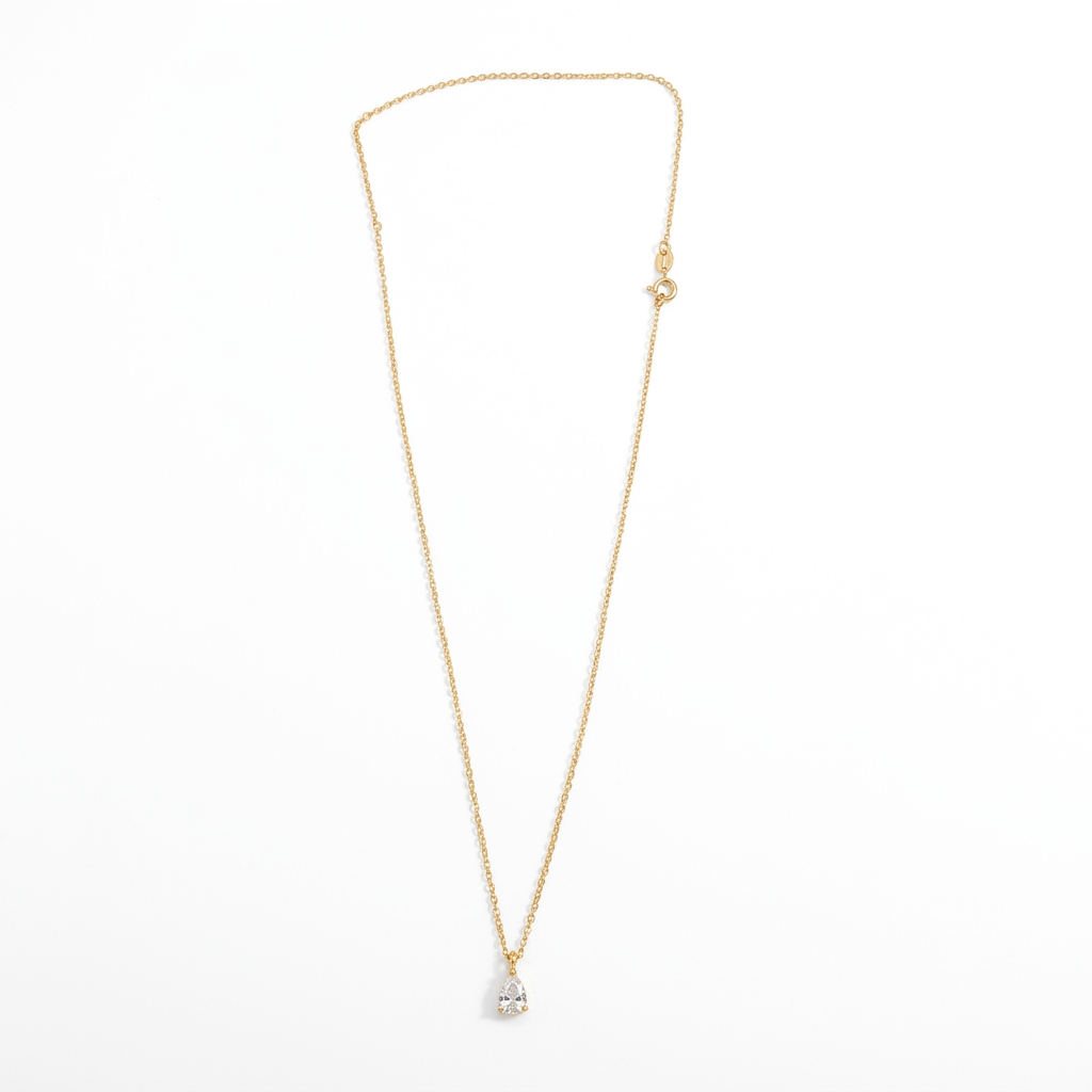 SilverBloom 925 1.0 Ct Pear Moissanite Pendant Necklace Gold Plated Sterling Silver
