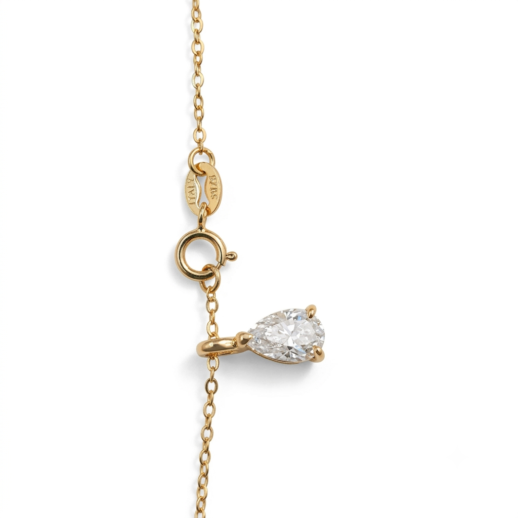 SilverBloom 925 1.0 Ct Pear Moissanite Pendant Necklace Gold Plated Sterling Silver