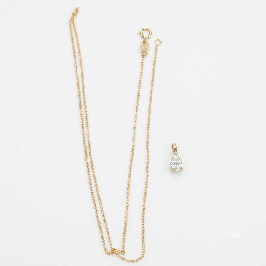 SilverBloom 925 1.0 Ct Pear Moissanite Pendant Necklace Gold Plated Sterling Silver