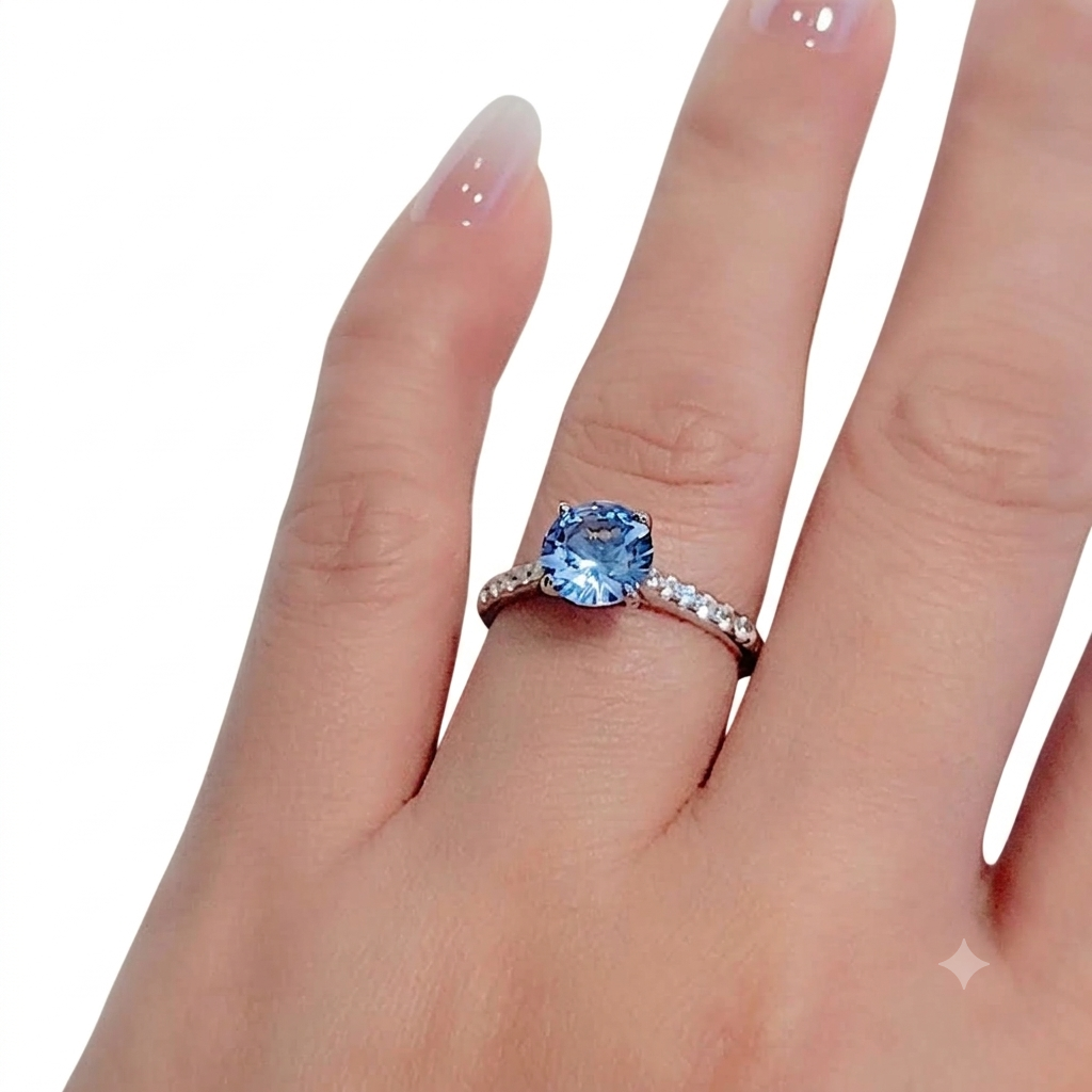 SilverBloom 925 Sea Blue Cubic Zirconia Sterling Silver Ring Size 6