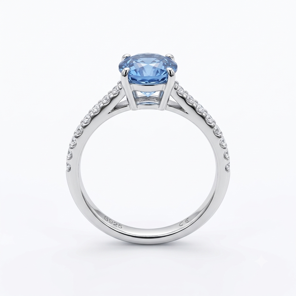SilverBloom 925 Sea Blue Cubic Zirconia Sterling Silver Ring Size 6