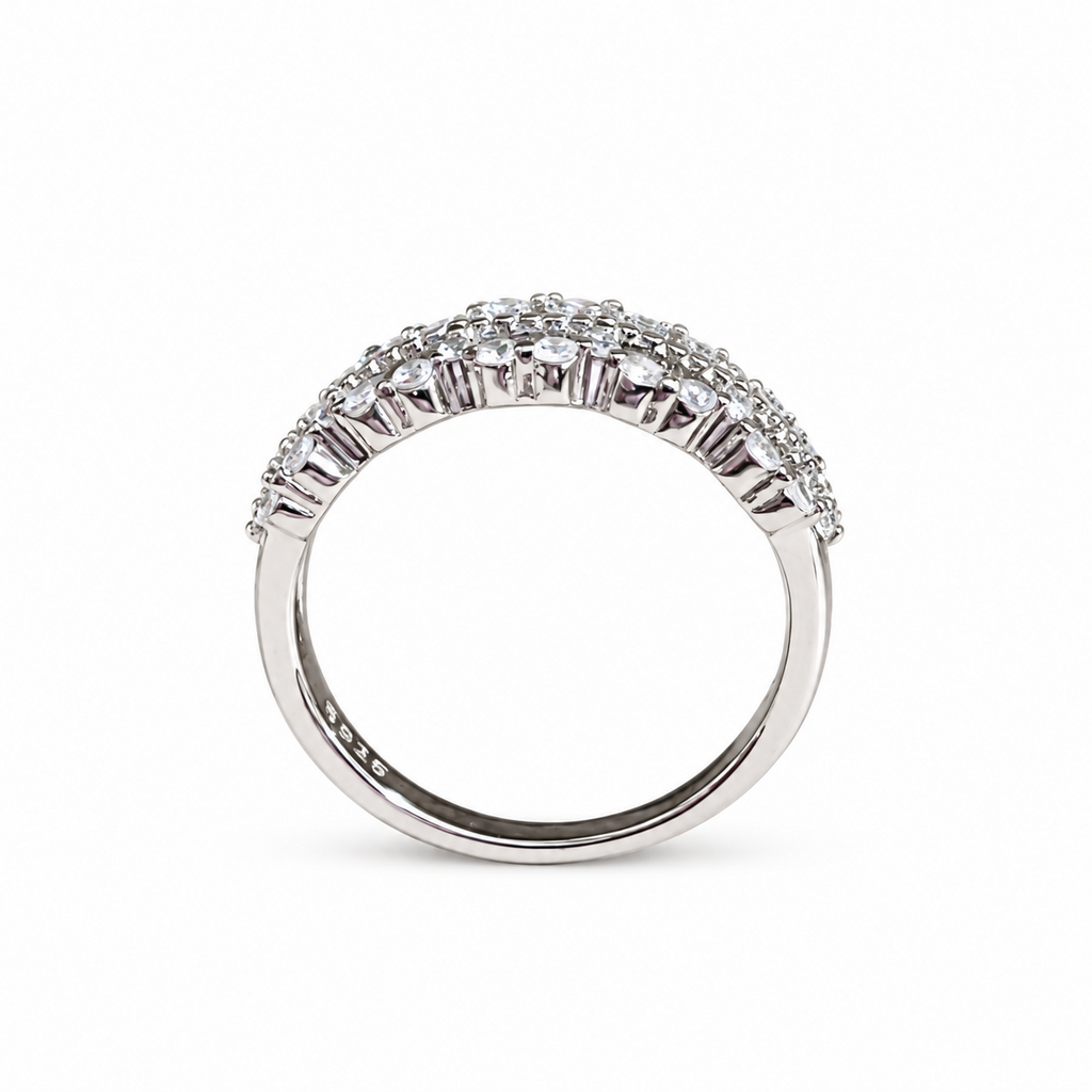 S925 Sterling Silver CZ Scalloped Openwork Band Ring – Size 7