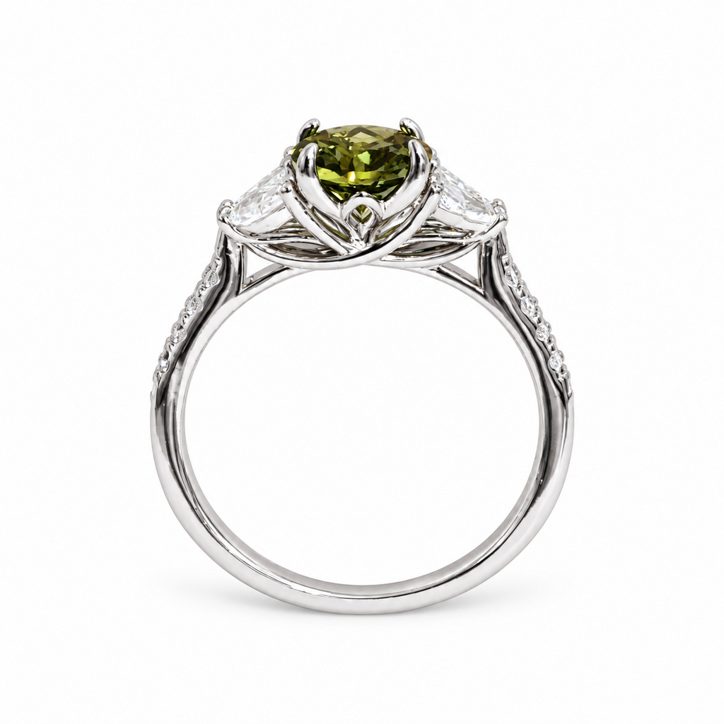 SilverBloom 925 Olive Green Round-Cut Cubic Zirconia Sterling Silver Ring – Size 8