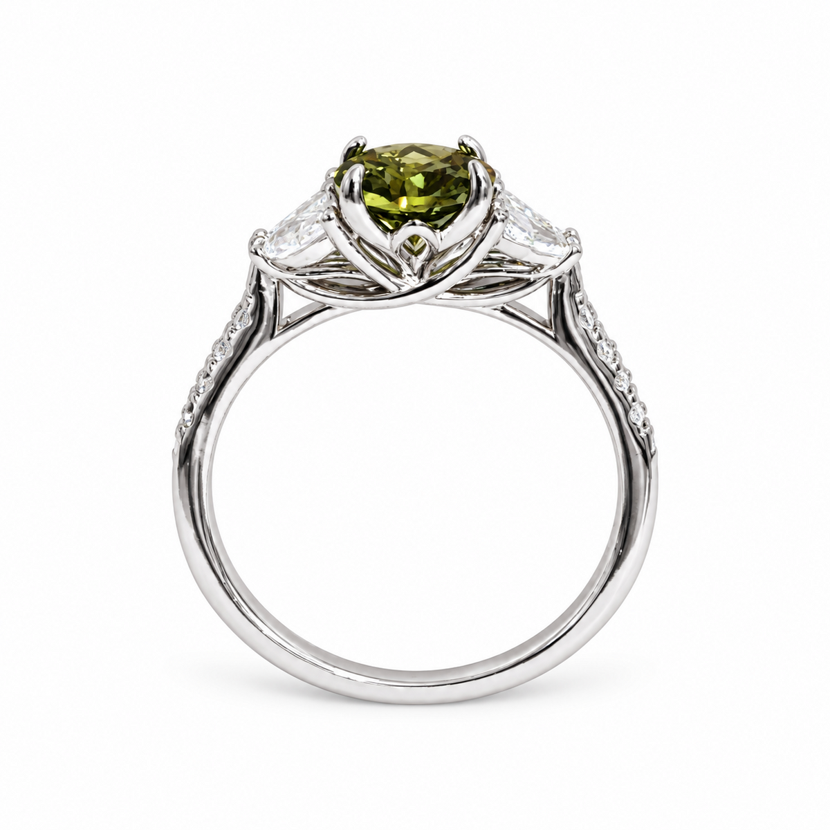 SilverBloom 925 Olive Green Round-Cut Cubic Zirconia Sterling Silver Ring – Size 8
