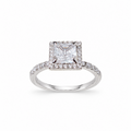 SilverBloom 925 Princess-Cut Halo Cubic Zirconia Sterling Silver Ring – Size 7