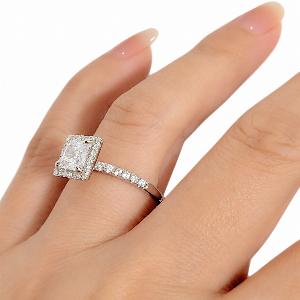 SilverBloom 925 Princess-Cut Halo Cubic Zirconia Sterling Silver Ring – Size 7