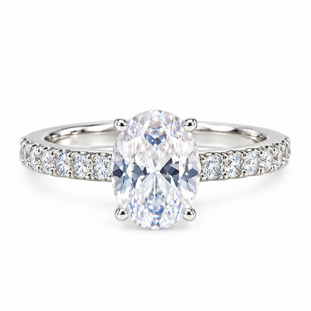 SilverBloom 925 Oval-Cut Cubic Zirconia Solitaire Ring with Pavé Band – Size 8