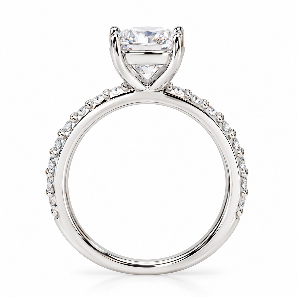 SilverBloom 925 Oval-Cut Cubic Zirconia Solitaire Ring with Pavé Band – Size 8