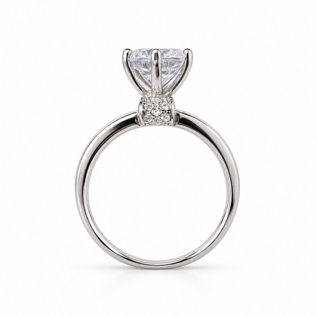 SilverBloom 925 Women's Round Cut Cubic Zirconia Solitaire Ring with Pavé Band – Size 7