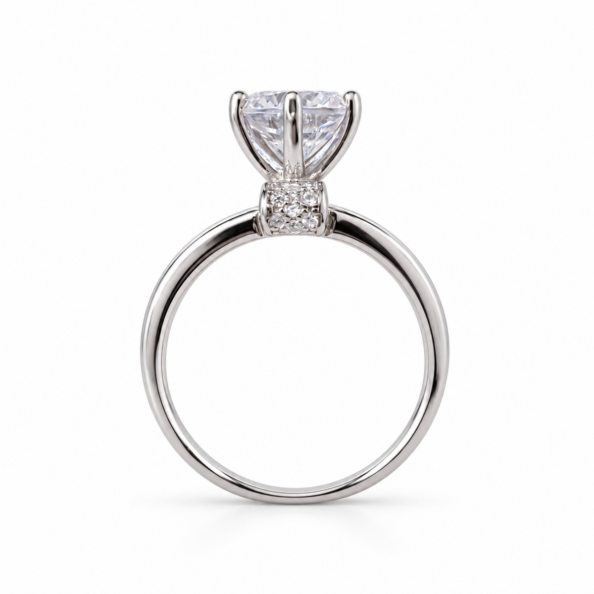 SilverBloom 925 Women's Round Cut Cubic Zirconia Solitaire Ring with Pavé Band – Size 7