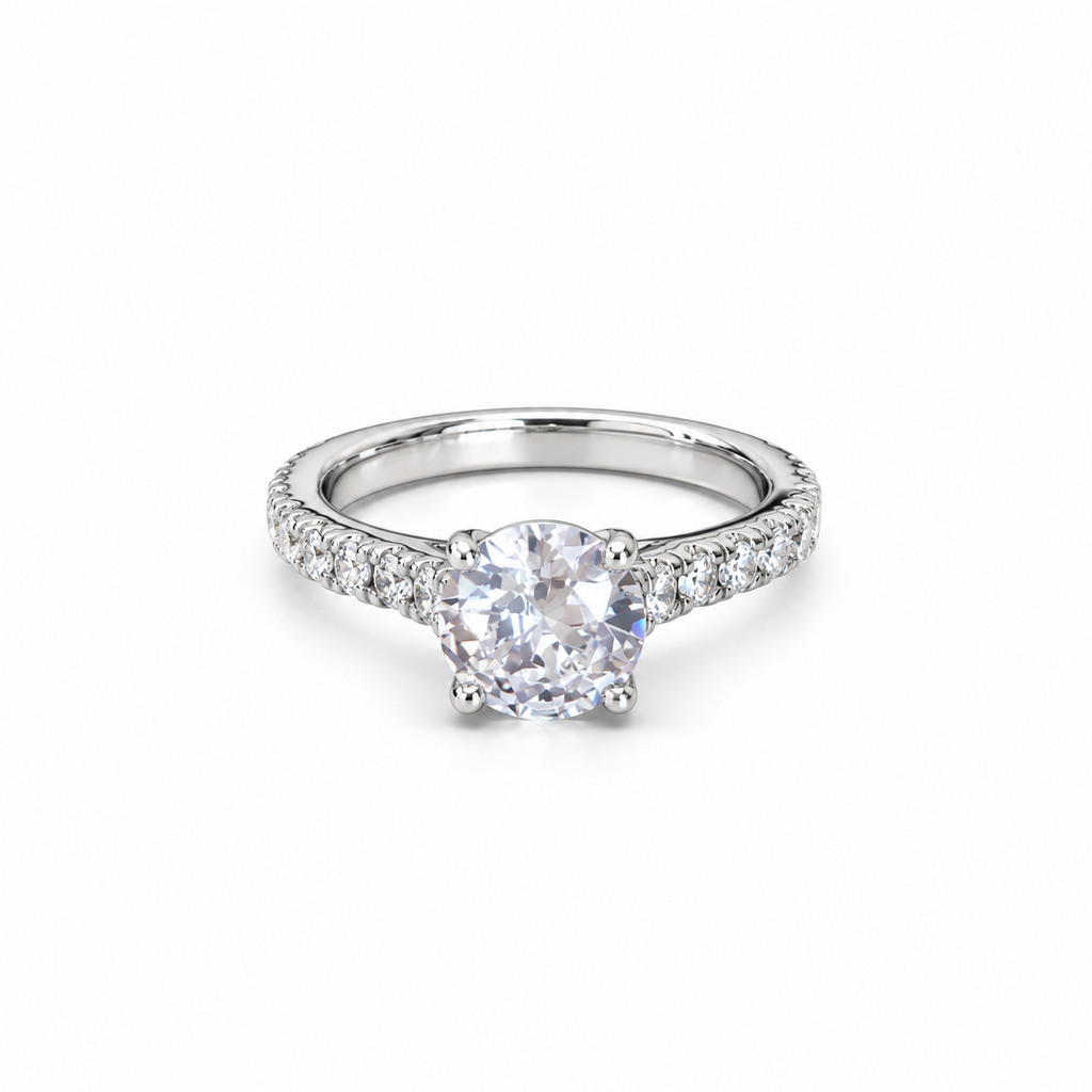 SilverBloom 925 Round-Cut Cubic Zirconia Solitaire Ring with Pavé Band – Size 7