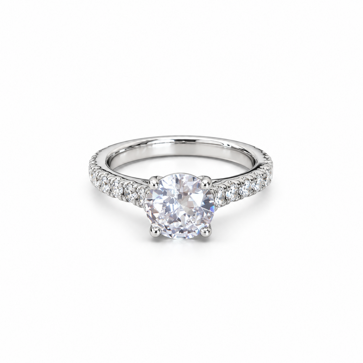 SilverBloom 925 Round-Cut Cubic Zirconia Solitaire Ring with Pavé Band – Size 7